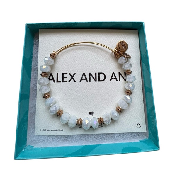 Alex and Ani White and Gold Beaded Bangle Bracelet New in Box - Picture 1 of 3